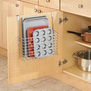 mDesign Metal Wire Kitchen Bakeware Organizer Basket - Hang Over Cabinet Door - Storage for Baking Sheets, Cupcake Tins, Cutting Boards, Foil, or Plastic Wrap - Concerto Collection - Chrome