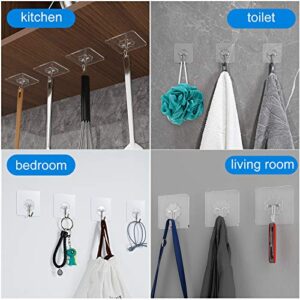 GEPUTING Wall Hooks 33lb(MAX)/15 kg Heavy Duty Self Adhesive Hooks,Waterproof and Oilproof,Transparent Reusable Seamless Hooks Strong,Suitable for Bathroom Kitchen,20 Pack