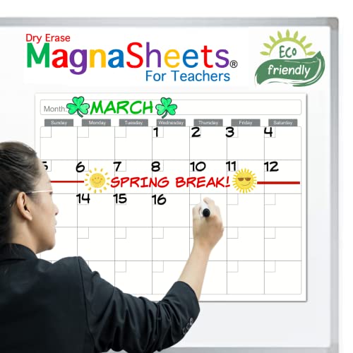 NEW AND IMPROVED FOR 2023! Jumbo Sized Dry Erase Whiteboard Calendar for Classroom 28x22 | PET Laminate Completely Erases - No Ghosting, Staining!! | Bonus Storage Tube | Sustainable Teaching Supplies