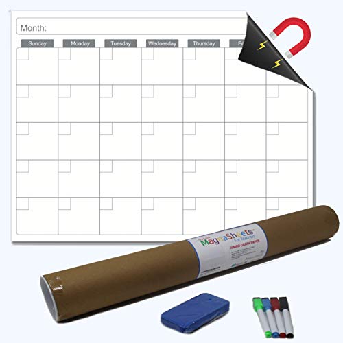 NEW AND IMPROVED FOR 2023! Jumbo Sized Dry Erase Whiteboard Calendar for Classroom 28x22 | PET Laminate Completely Erases - No Ghosting, Staining!! | Bonus Storage Tube | Sustainable Teaching Supplies