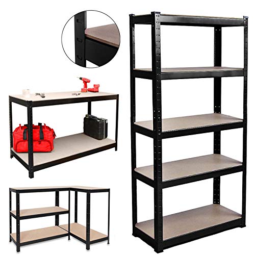 Autofather Shelving Unit for Garage and Sheds 5 Tier Metal Racking Shelf Unit Storage Shelves Unit Heavy Duty Strong Industrial Tall Large Black 70cm x 30cm x 150cm