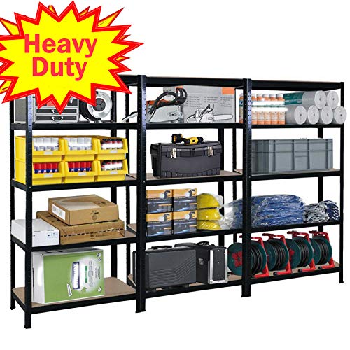 Autofather Shelving Unit for Garage and Sheds 5 Tier Metal Racking Shelf Unit Storage Shelves Unit Heavy Duty Strong Industrial Tall Large Black 70cm x 30cm x 150cm