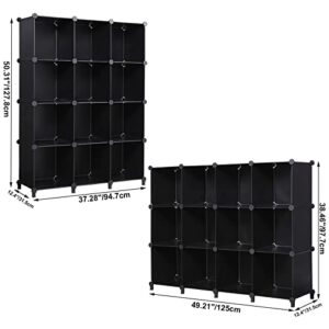 ANWBROAD Cube Storage Organizer 12-Cube DIY Closet Storage Cabinet Book Shelf Kids Organizers and Storage for Bedroom Closet Organizer Cubby Shelving Plastic Office Living Room Black ULCS012B