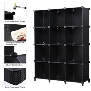 ANWBROAD Cube Storage Organizer 12-Cube DIY Closet Storage Cabinet Book Shelf Kids Organizers and Storage for Bedroom Closet Organizer Cubby Shelving Plastic Office Living Room Black ULCS012B