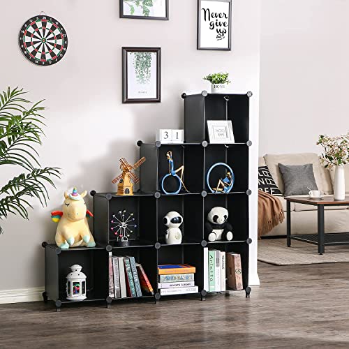 ANWBROAD Cube Storage Organizer 12-Cube DIY Closet Storage Cabinet Book Shelf Kids Organizers and Storage for Bedroom Closet Organizer Cubby Shelving Plastic Office Living Room Black ULCS012B