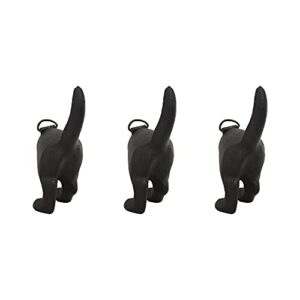 retro dog tail cast iron wall hooks | decorative wall hanging hook for coat, towel, keys | black | set of 3