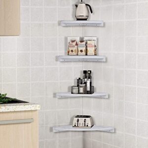 WGFKVAS Corner Shelf Wall Mounted Set of 4, White Corner Shelves, Floating Corner Bookcase, Wall Storage Shelves for Wall Decor Living Room, Bedroom, Bathroom, Rustic, Solid Wood