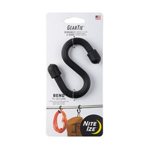 nite ize gear tie bendable s-hook, flexible s-hook hanger for garage, closet, kitchen and plants, black