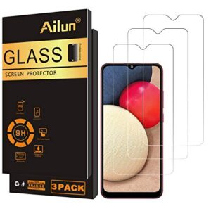 ailun glass screen protector for galaxy a02s 3pack tempered glass for samsung galaxy a02s 0.33mm ultra clear anti-scratch case friendly