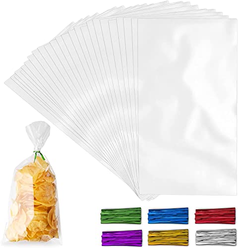 Simple Craft 200 Pack Candy Treat Cellophane bags - 5x11 Thick Plastic Candy Bags With Ties For Goodie Bags - Clear Cellophane Treat Bags For Candy, Cookies & Pastries (5''x11'')