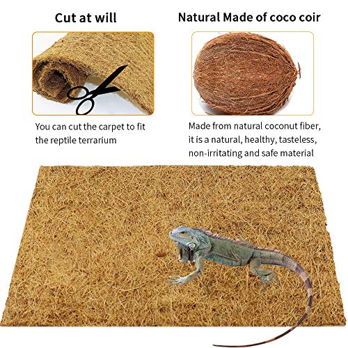 Reptile Carpet, Natural Coconut Fiber Mat for Pet Terrarium Liner, Coconut Fiber Substrate Reptile Supplies for Tortoise, Lizards, Chameleons, Snakes, Geckos, Bearded Dragon (12" x39.4" x 2Pack)