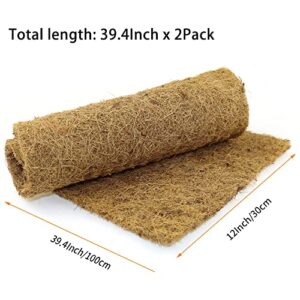 Reptile Carpet, Natural Coconut Fiber Mat for Pet Terrarium Liner, Coconut Fiber Substrate Reptile Supplies for Tortoise, Lizards, Chameleons, Snakes, Geckos, Bearded Dragon (12" x39.4" x 2Pack)