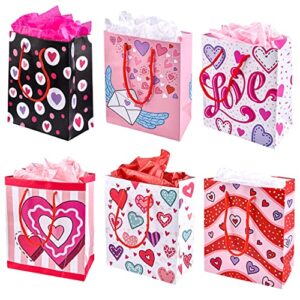 joyin 12 pcs valentine's day paper gift bags with with tissue, paper wrapping kraft bags for funny gift giving novelty gift exchange gift wrapping valentines gift bags party favors