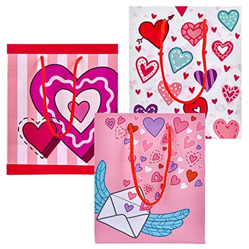 JOYIN 12 Pcs Valentine's Day Paper Gift Bags with with Tissue, Paper Wrapping Kraft Bags for Funny Gift Giving Novelty Gift Exchange Gift Wrapping Valentines Gift Bags Party Favors