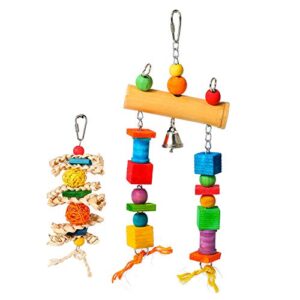 kidus 2-pack parrot bird bamboo chewable sound toy set bird supplies bird cage accessories