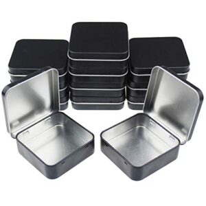 goodma 12 pieces square metal empty tins home storage containers organizer mini box with hinged lid, 2.76 x 2.76 x 0.79 inch (black)