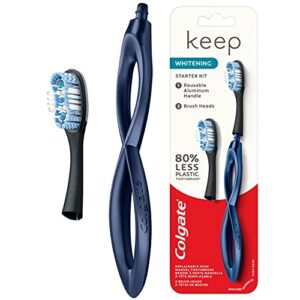 colgate keep soft manual toothbrush for adults with 2 whitening brush heads, navy