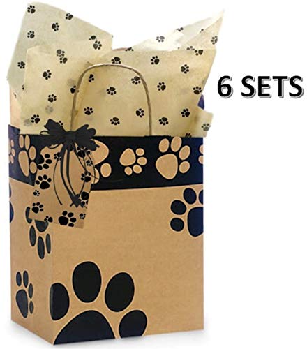 Gift Bags with Matching Tissue Paper and Gift Tags 6 Sets (PET PAWS)