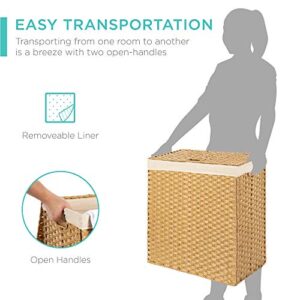 Best Choice Products Wicker Double Laundry Hamper, Rustic Divided Storage Basket w/Easy Assembly, Removable Washable Linen Liner Bag, Lid, Handles - Natural