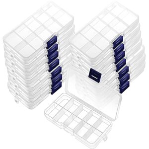 zoenhou 32 pack 10 grids plastic organizer container, colored plastic organizer storage box with adjustable dividers for jewelry bead earring fishing hook art crafts small accessories, 4 colors