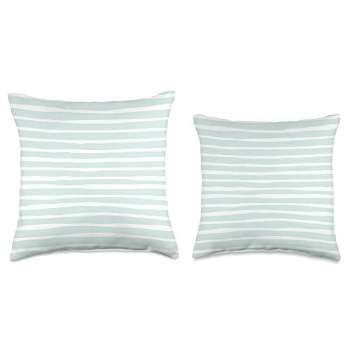 Vine Mercantile Cute Pastel Mint Green Aqua & White Wavy Stripe Throw Pillow, 16x16, Multicolor