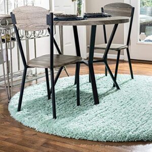 Rugs.com Infinity Collection Solid Shag Area Rug 5 Ft Round Cyan Shag Rug Perfect for Kitchens, Dining Rooms