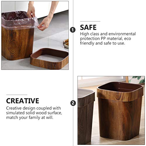 BESPORTBLE Retro Trash Can Wood Small Square Wastebasket Garbage Container Bin Imitated Solid Trash Can Pail for Bathroom Kitchen Home Office 14 L