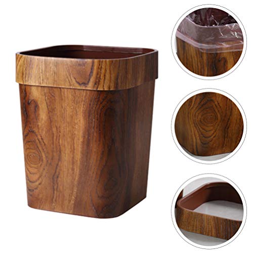 BESPORTBLE Retro Trash Can Wood Small Square Wastebasket Garbage Container Bin Imitated Solid Trash Can Pail for Bathroom Kitchen Home Office 14 L