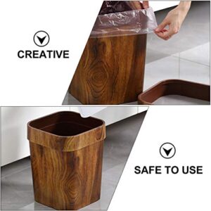 BESPORTBLE Retro Trash Can Wood Small Square Wastebasket Garbage Container Bin Imitated Solid Trash Can Pail for Bathroom Kitchen Home Office 14 L