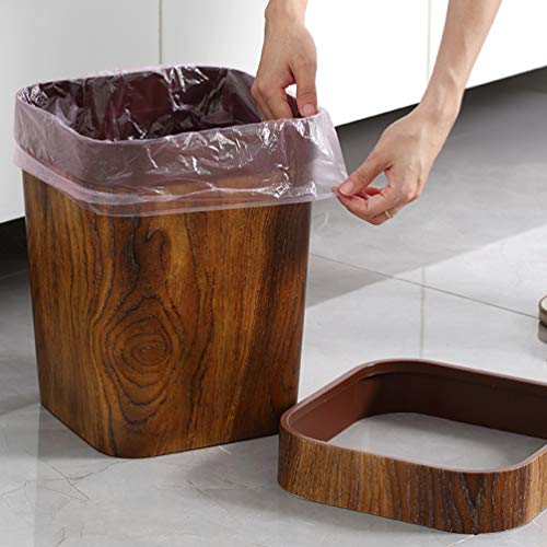BESPORTBLE Retro Trash Can Wood Small Square Wastebasket Garbage Container Bin Imitated Solid Trash Can Pail for Bathroom Kitchen Home Office 14 L