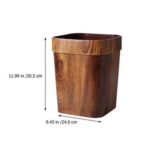 BESPORTBLE Retro Trash Can Wood Small Square Wastebasket Garbage Container Bin Imitated Solid Trash Can Pail for Bathroom Kitchen Home Office 14 L