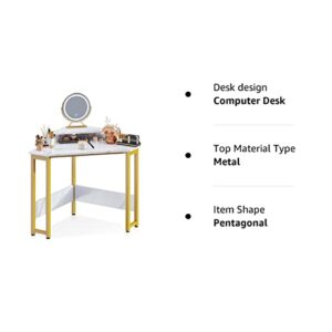 ODK Corner Desk Space Saving Small Desk with Sturdy Steel Frame, Computer Desk with Monitor Stand for Small Space, Easy Assembly Triangle Vanity Desk with Durable Wooden Desktop (Marble)