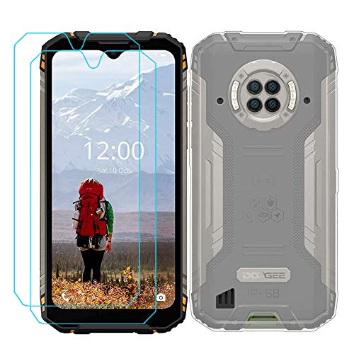 Ytaland for DOOGEE S96 Pro Case,with 2 x Tempered Glass Screen Protector. (3 in 1) Crystal Clear Soft Silicone Shockproof TPU Transparent Bumper Protective Phone Case Cover