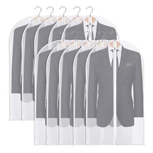 ospuort 10 pack hanging garment bags suit bag for storage with durable zipper, washable lightweight garment covers for closet storage