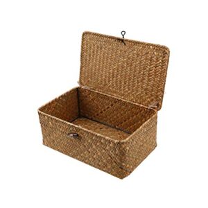 vorcool shelf baskets with lid handwoven small boxes seagrass storage basket desktop makeup organizer rectangular storage cube household storage box 23x13x8cm