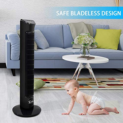 Simple Deluxe 32’’ Electric Oscillating Tower Fan with Remote Control for Indoor, Bedroom and Home Office, Black