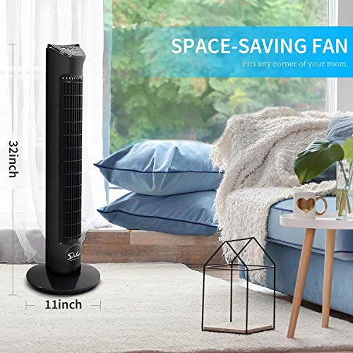 Simple Deluxe 32’’ Electric Oscillating Tower Fan with Remote Control for Indoor, Bedroom and Home Office, Black
