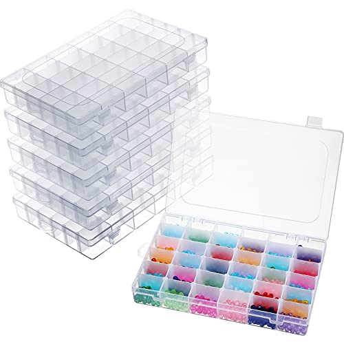 5 Pieces Plastic Jewelry Storage Organizer Boxes Clear Container with Removable Dividers for Beads Nail Art Painting Rhinestone Embroidery Fishing Tackles DIY Crafts Accessories (36 Grids)