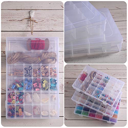 5 Pieces Plastic Jewelry Storage Organizer Boxes Clear Container with Removable Dividers for Beads Nail Art Painting Rhinestone Embroidery Fishing Tackles DIY Crafts Accessories (36 Grids)