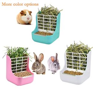 Rabbit Feeder Bunny Guinea Pig Hay Feeder, Hay Food Bin Feeder, Hay and Food Feeder Bowls Manger Rack for Rabbit Guinea Pig Chinchilla (White+)