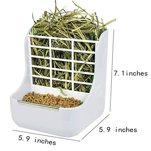 Rabbit Feeder Bunny Guinea Pig Hay Feeder, Hay Food Bin Feeder, Hay and Food Feeder Bowls Manger Rack for Rabbit Guinea Pig Chinchilla (White+)