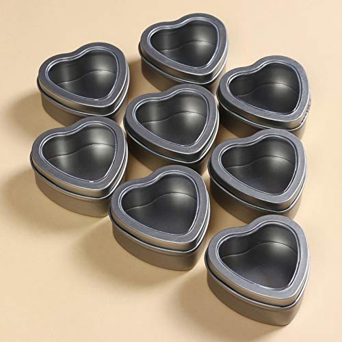 NUOMI 12 Pcs Heart Shaped Tinplate Boxes with Clear Lids Mini Empty Storage Tin Cases for Candy, Candle, Chotolate, Beads, Party Favors, Crafts, 2 oz