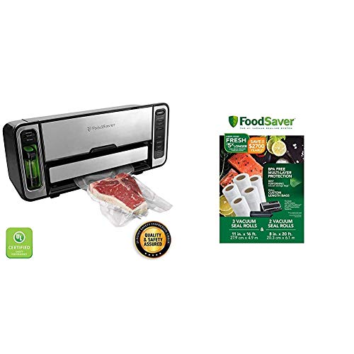 FoodSaver FM5860 Vacuum Sealer Machine with Express Bag Maker & Auto Bag Dispense and Rewind, Silver & 8" and 11" Vacuum Seal Rolls Multipack | Make Custom-Sized BPA-Free Vacuum Sealer Bags