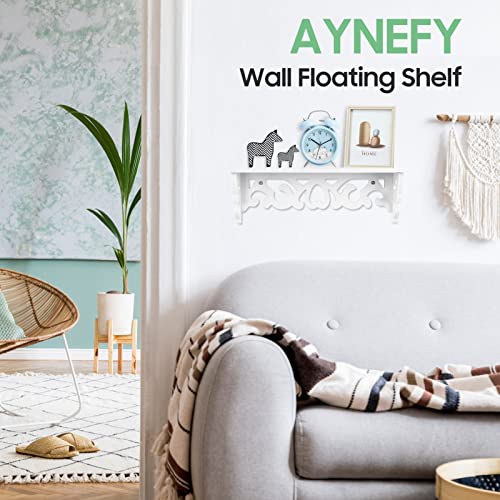 AYNEFY Floating Wall Shelves, Wall-Mounted Pierced Carved Display Holder 13inch Storage Shelves for Home Office Living Room Bedroom Bathroom White
