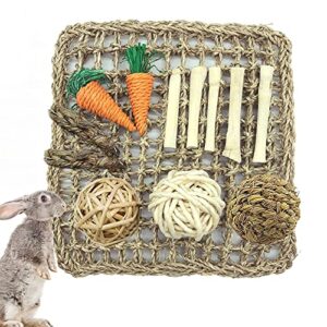 Tfwadmx Rabbit Activity Mat Bunny Chew Toy for Teeth Grinding Small Animal Seagrass Activity Zone Seagrass Mat Play Ball Carrot Toys for Hamster,Chinchilla,Guinea Pig or Other Rodent Pets