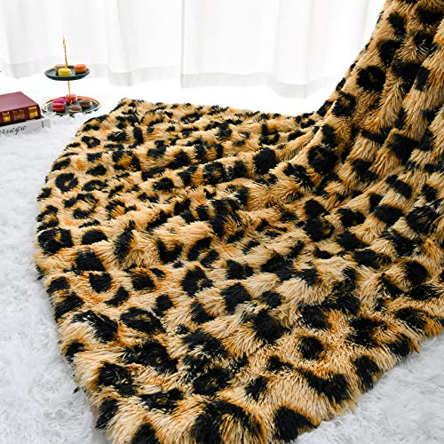 Homore Fluffy Leopard Blanket, Plush Cheetah Print Throw Blankets Soft Faux Fur Bed Throw for Decorative Couch Chair Sofa, Washable and Lightweight, 50" x 60" Khaki