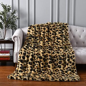 Homore Fluffy Leopard Blanket, Plush Cheetah Print Throw Blankets Soft Faux Fur Bed Throw for Decorative Couch Chair Sofa, Washable and Lightweight, 50" x 60" Khaki