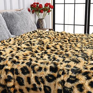 Homore Fluffy Leopard Blanket, Plush Cheetah Print Throw Blankets Soft Faux Fur Bed Throw for Decorative Couch Chair Sofa, Washable and Lightweight, 50" x 60" Khaki