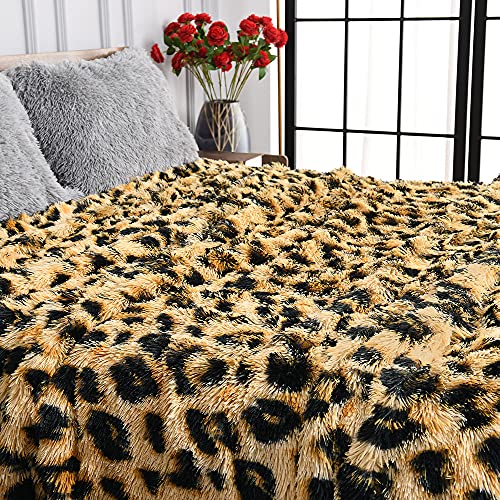 Homore Fluffy Leopard Blanket, Plush Cheetah Print Throw Blankets Soft Faux Fur Bed Throw for Decorative Couch Chair Sofa, Washable and Lightweight, 50" x 60" Khaki