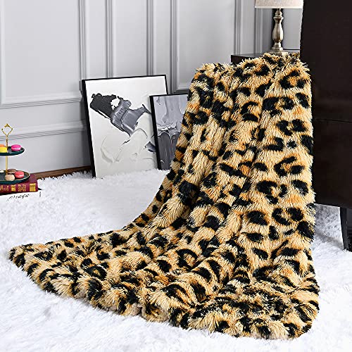 Homore Fluffy Leopard Blanket, Plush Cheetah Print Throw Blankets Soft Faux Fur Bed Throw for Decorative Couch Chair Sofa, Washable and Lightweight, 50" x 60" Khaki